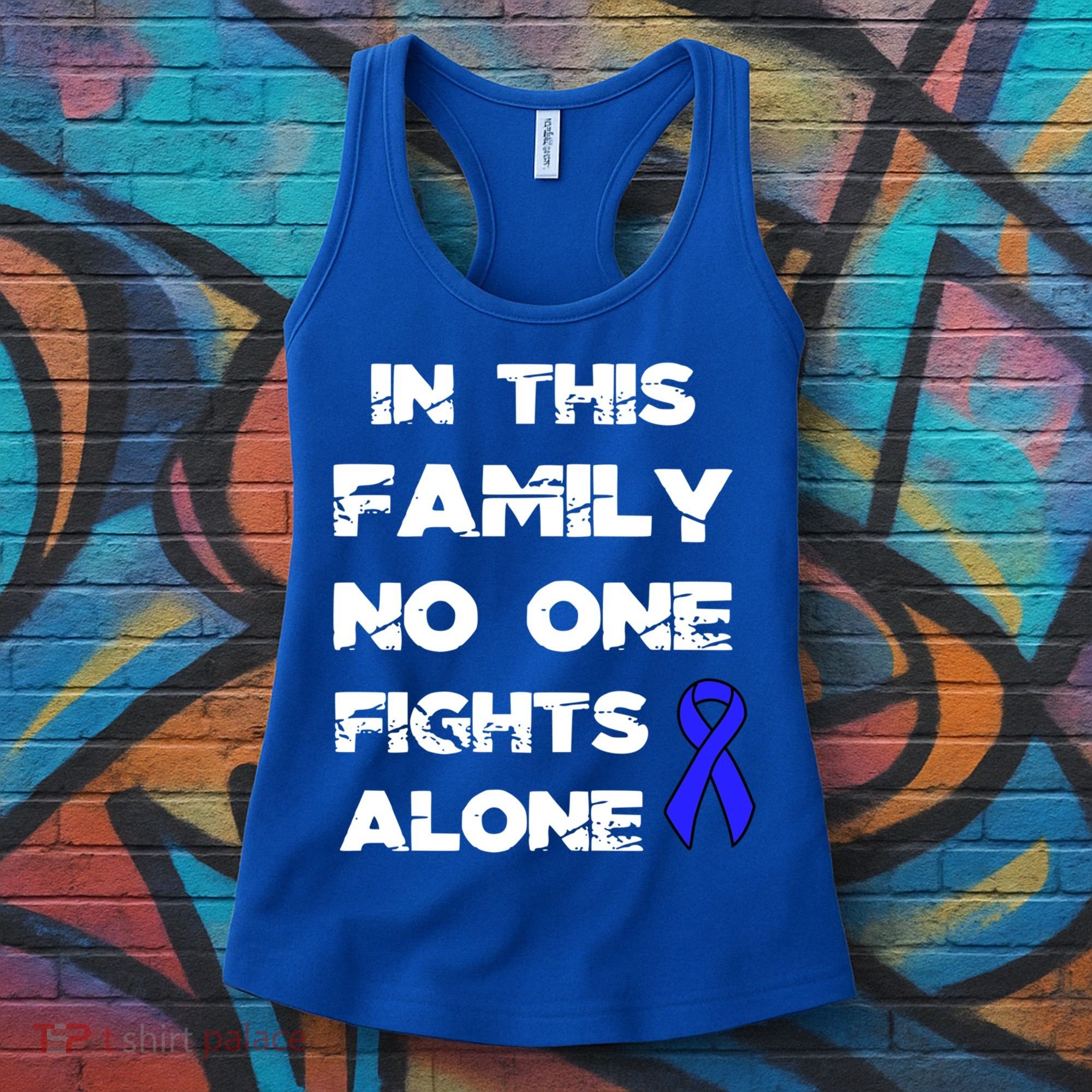 No One Fights Colon Cancer Alone Awareness Blue Ribbon Gift Women's Tank Top