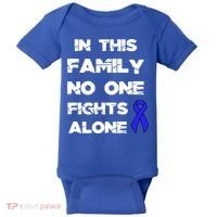 No One Fights Colon Cancer Alone Awareness Blue Ribbon Gift Baby Bodysuit thumb 0