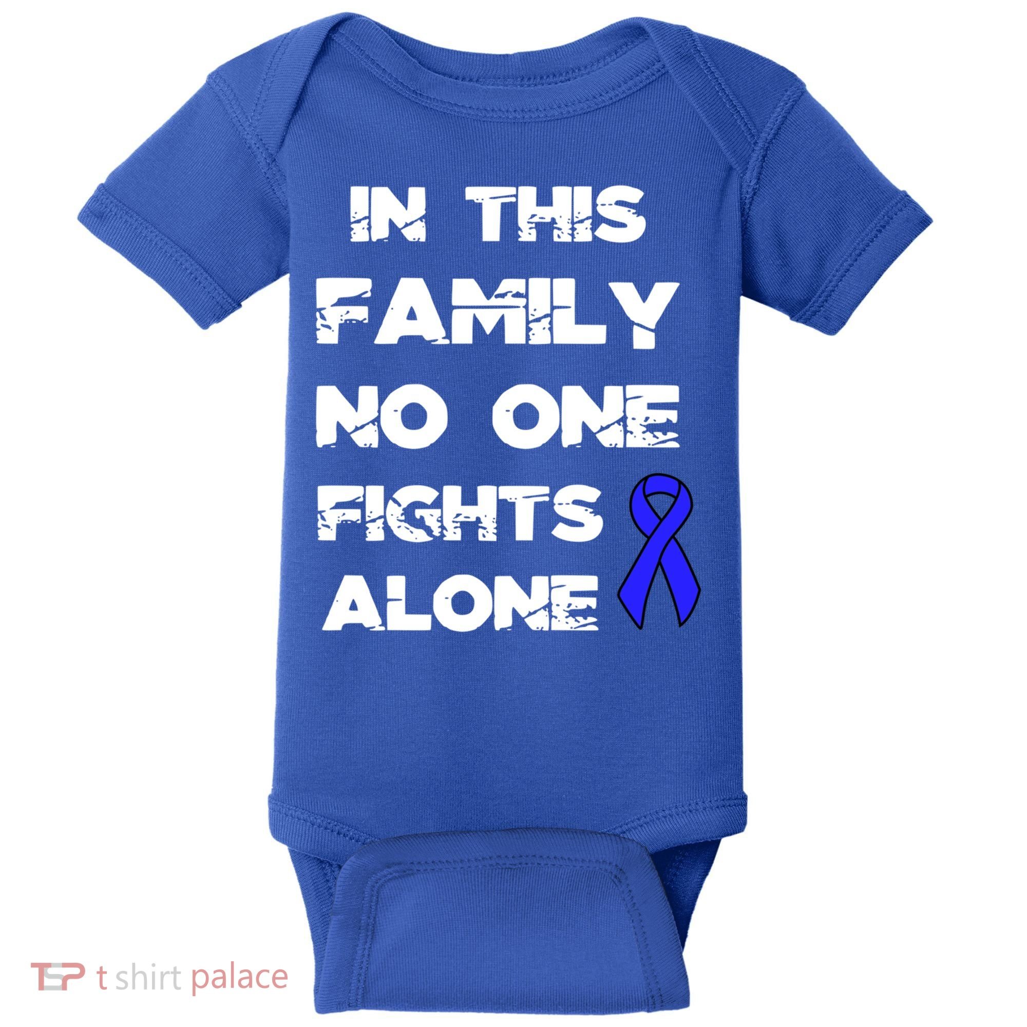 No One Fights Colon Cancer Alone Awareness Blue Ribbon Gift Baby Bodysuit