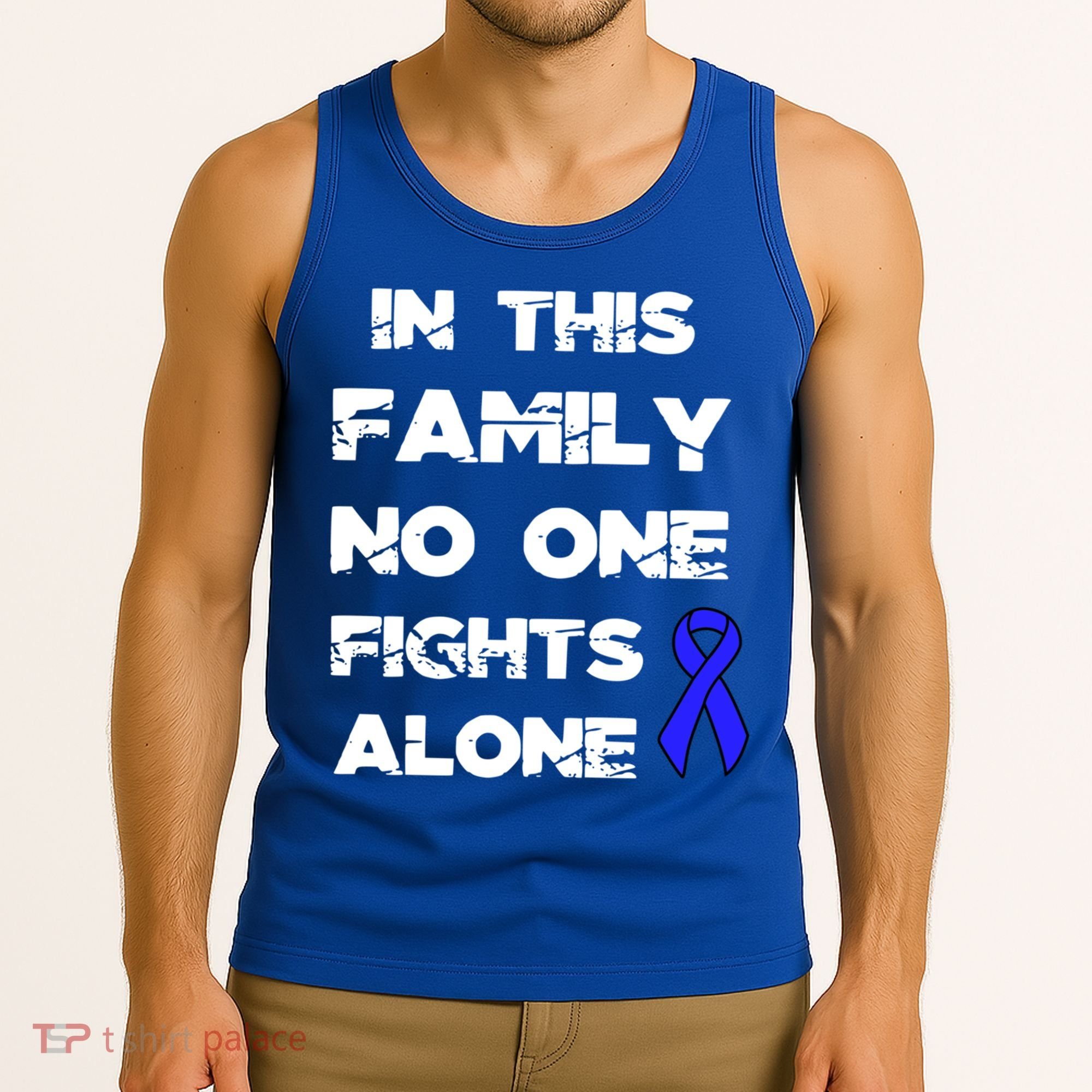 No One Fights Colon Cancer Alone Awareness Blue Ribbon Gift Tank Top