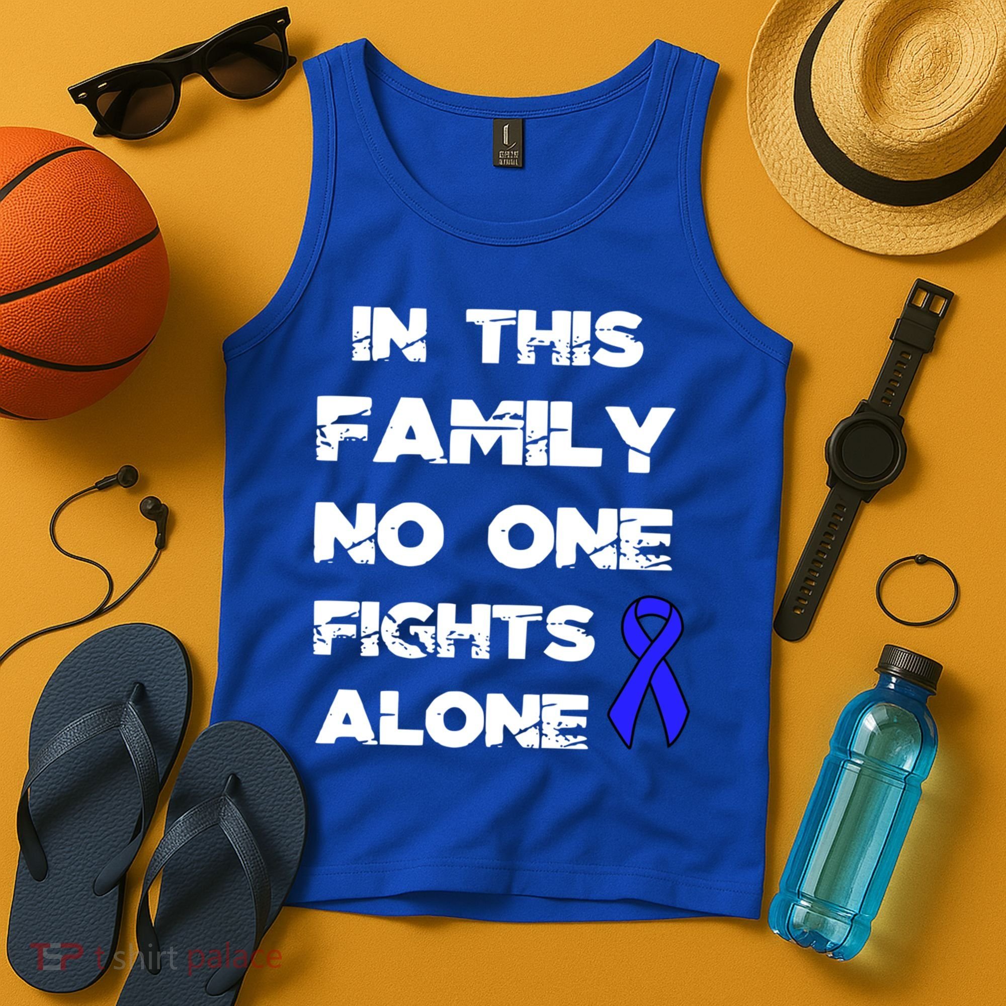 No One Fights Colon Cancer Alone Awareness Blue Ribbon Gift Tank Top
