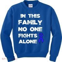 No One Fights Colon Cancer Alone Awareness Blue Ribbon Gift Kids Sweatshirt thumb 0