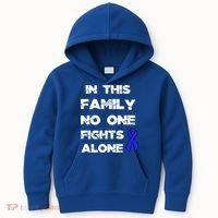 No One Fights Colon Cancer Alone Awareness Blue Ribbon Gift Kids Hoodie thumb 0