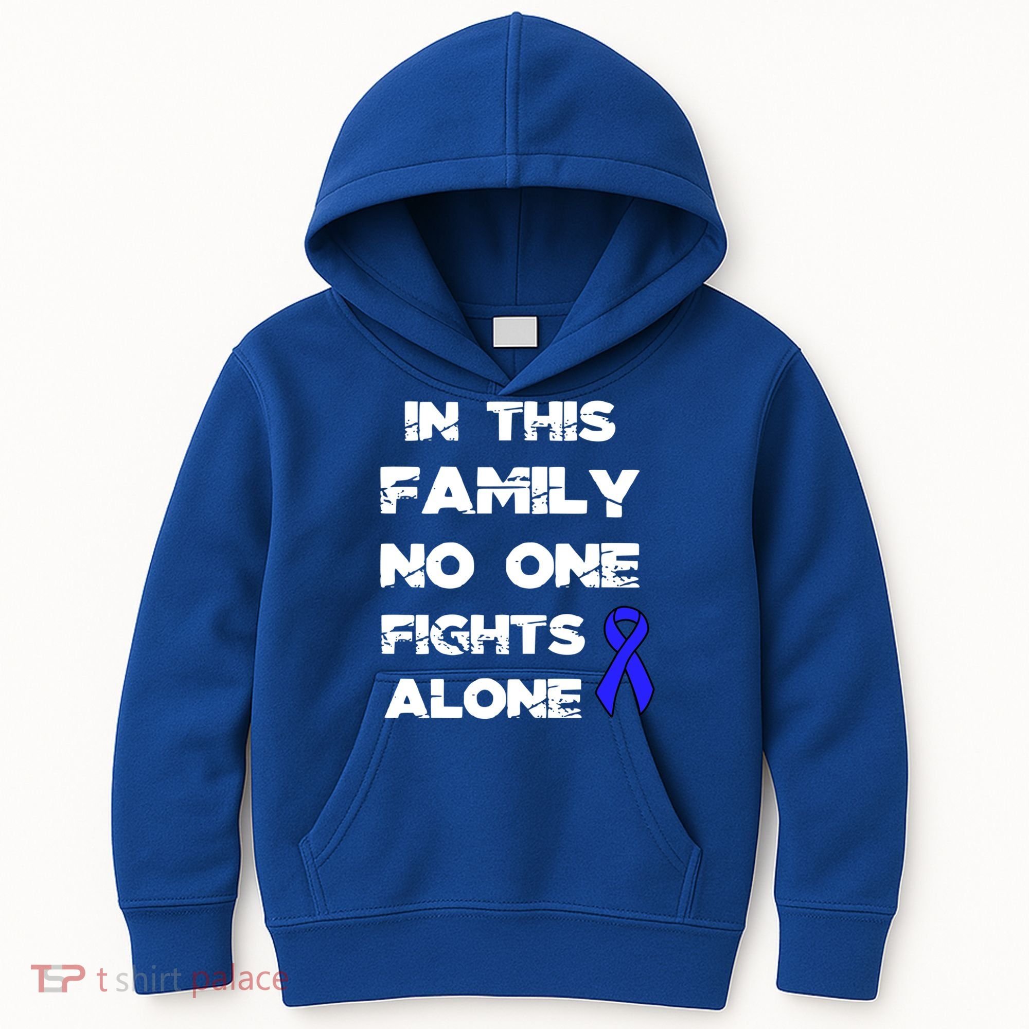 No One Fights Colon Cancer Alone Awareness Blue Ribbon Gift Kids Hoodie