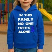 No One Fights Colon Cancer Alone Awareness Blue Ribbon Gift Kids Hoodie thumb 3
