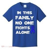 No One Fights Colon Cancer Alone Awareness Blue Ribbon Gift Kids T-Shirt thumb 0