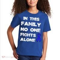 No One Fights Colon Cancer Alone Awareness Blue Ribbon Gift Kids T-Shirt thumb 2
