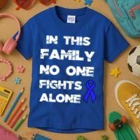 No One Fights Colon Cancer Alone Awareness Blue Ribbon Gift Kids T-Shirt thumb 3