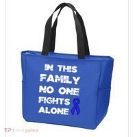 No One Fights Colon Cancer Alone Awareness Blue Ribbon Gift Tote Bag thumb 3