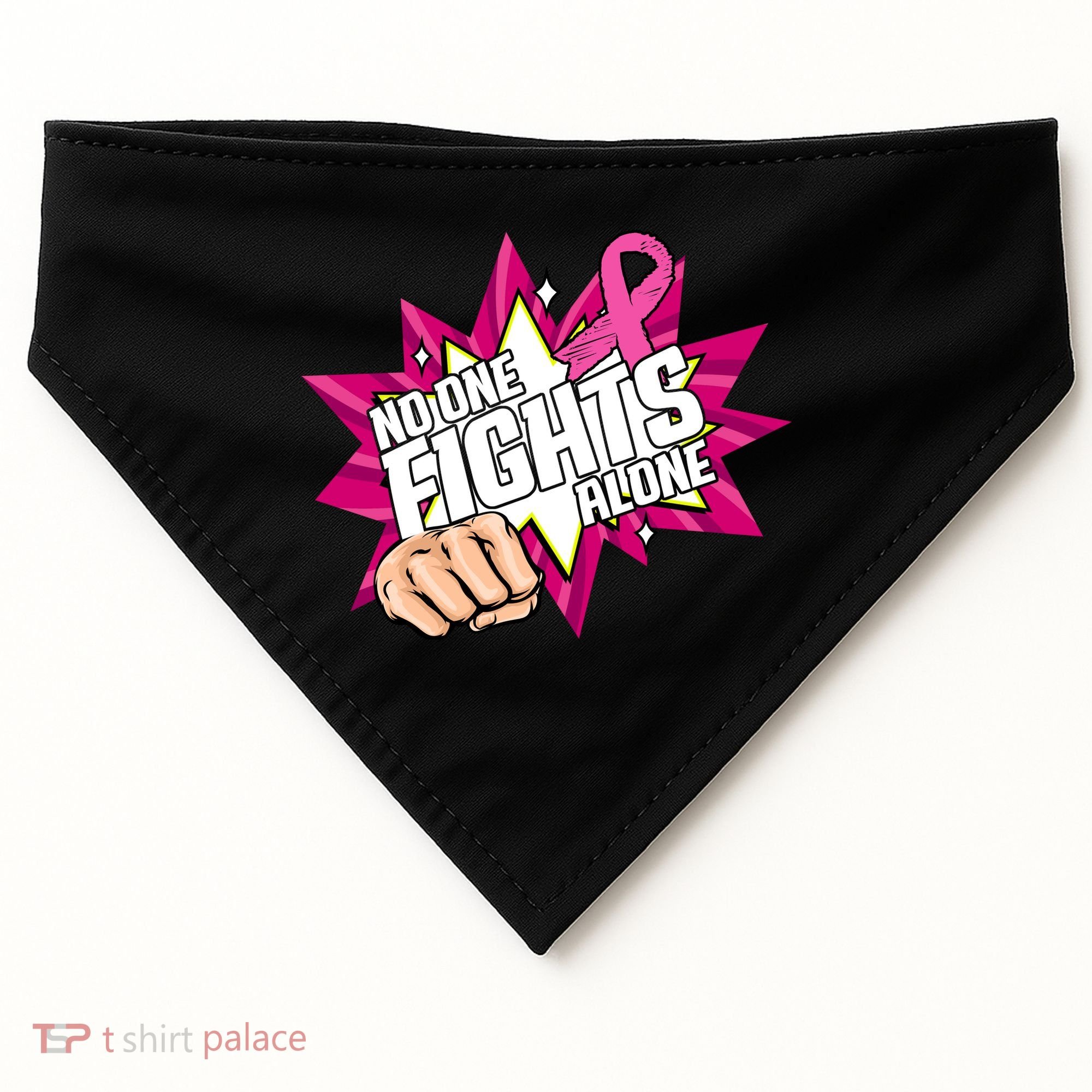 No One Fights Alone Breast Cancer Awareness USA-Made Doggie Bandana