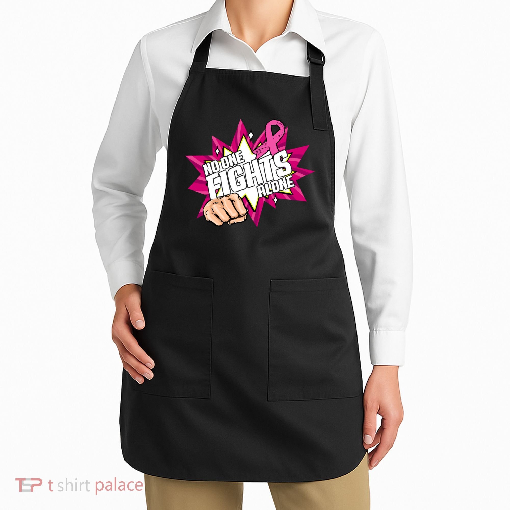 No One Fights Alone Breast Cancer Awareness Apron