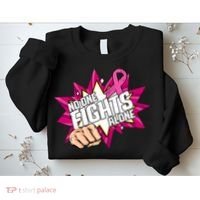 No One Fights Alone Breast Cancer Awareness Sweatshirt thumb 2