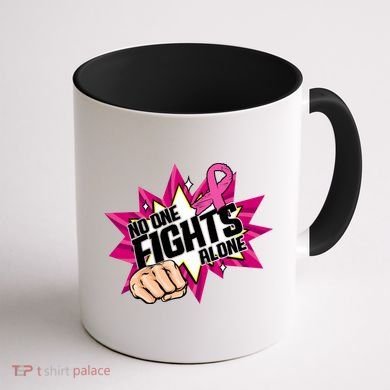 No One Fights Alone Breast Cancer Awareness Coffee Mug back