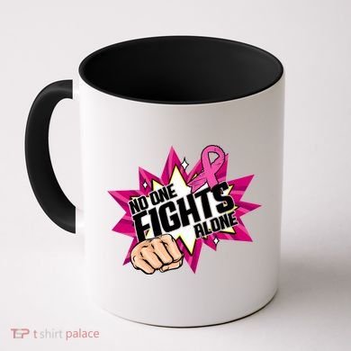 No One Fights Alone Breast Cancer Awareness Coffee Mug
