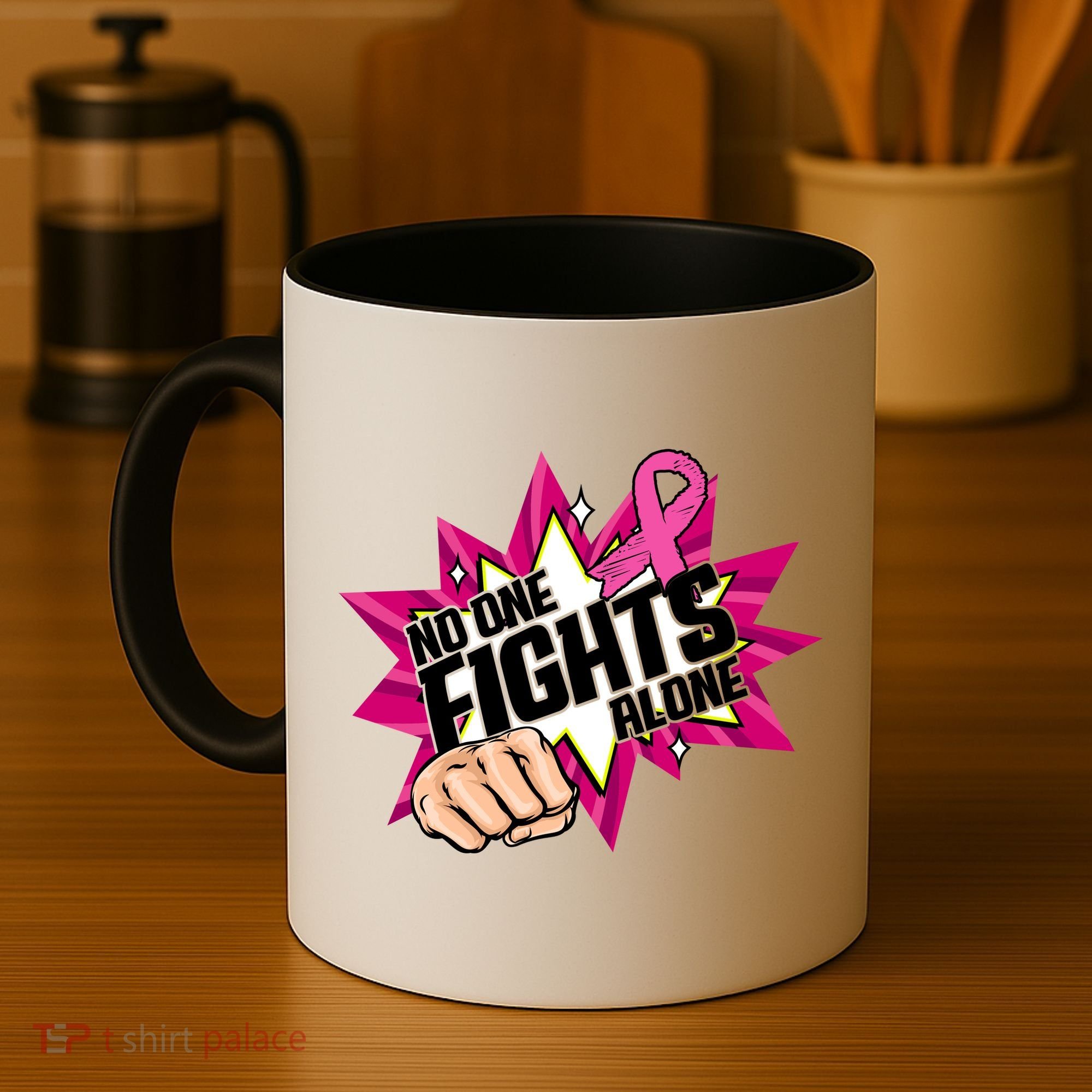 No One Fights Alone Breast Cancer Awareness Coffee Mug
