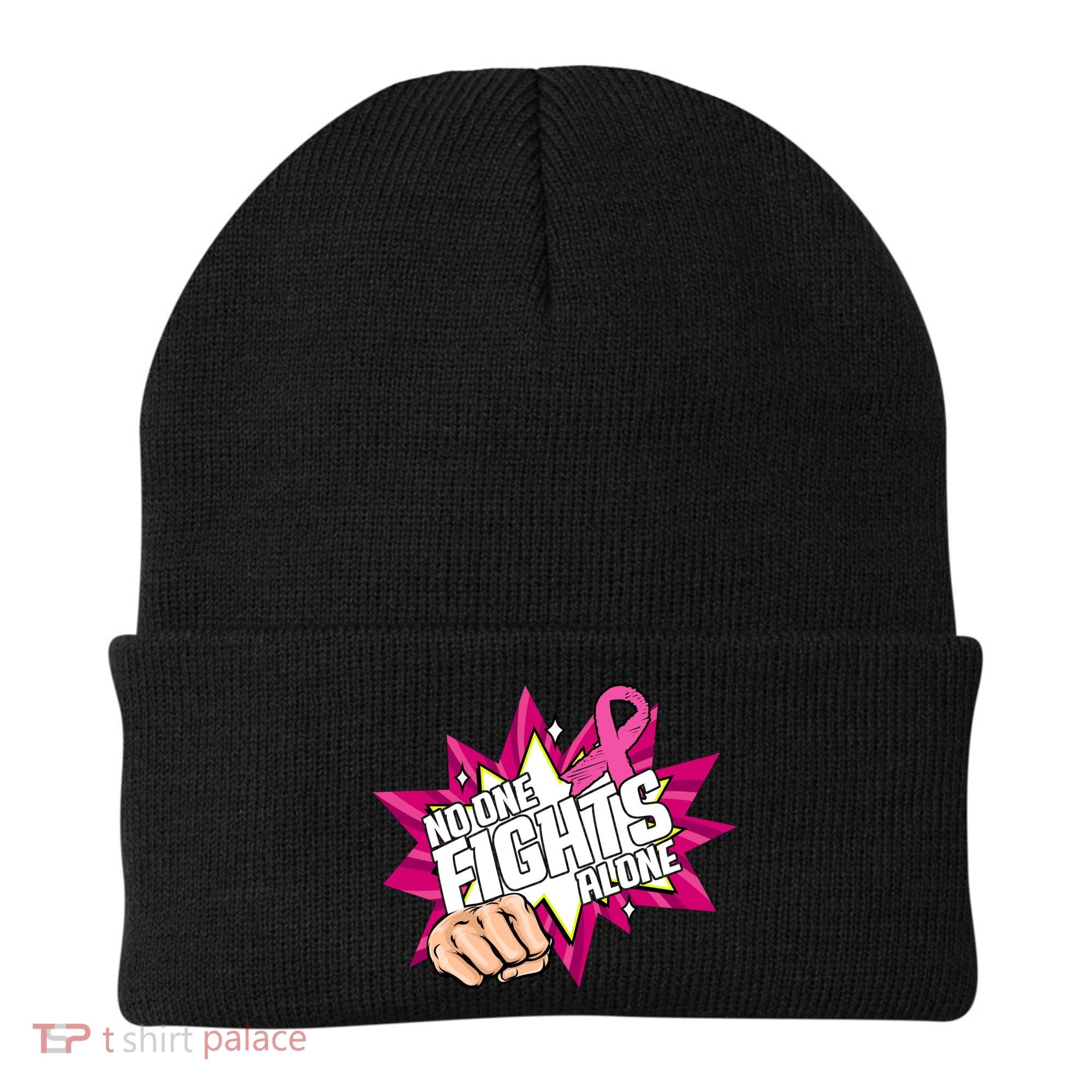 No One Fights Alone Breast Cancer Awareness Beanie