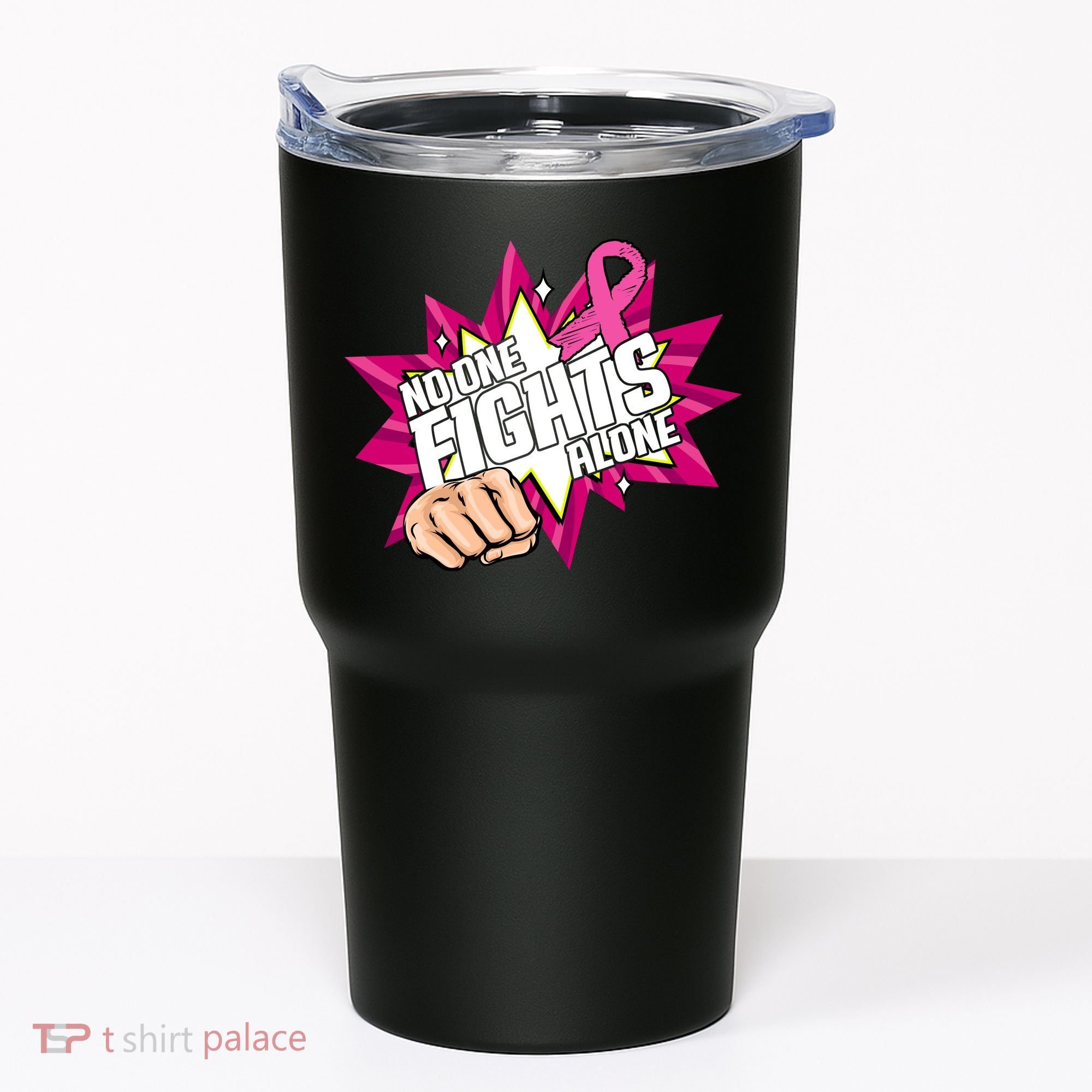 No One Fights Alone Breast Cancer Awareness Tumbler
