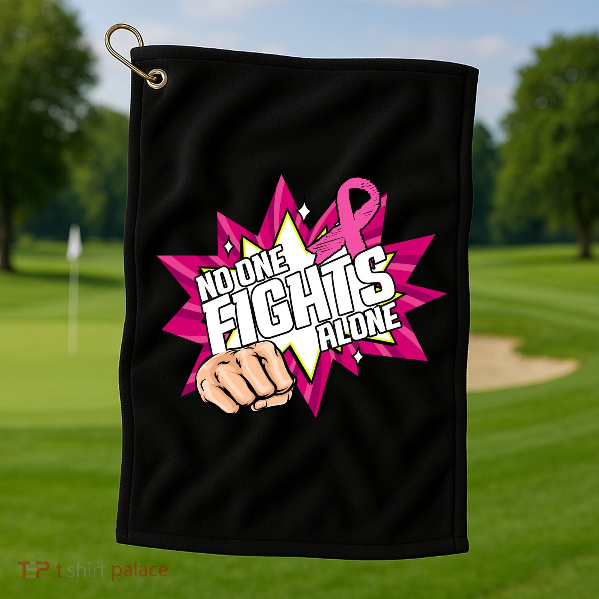 No One Fights Alone Breast Cancer Awareness Golf Towel