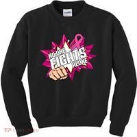 No One Fights Alone Breast Cancer Awareness Kids Sweatshirt thumb 0