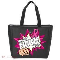 No One Fights Alone Breast Cancer Awareness Tote Bag thumb 0