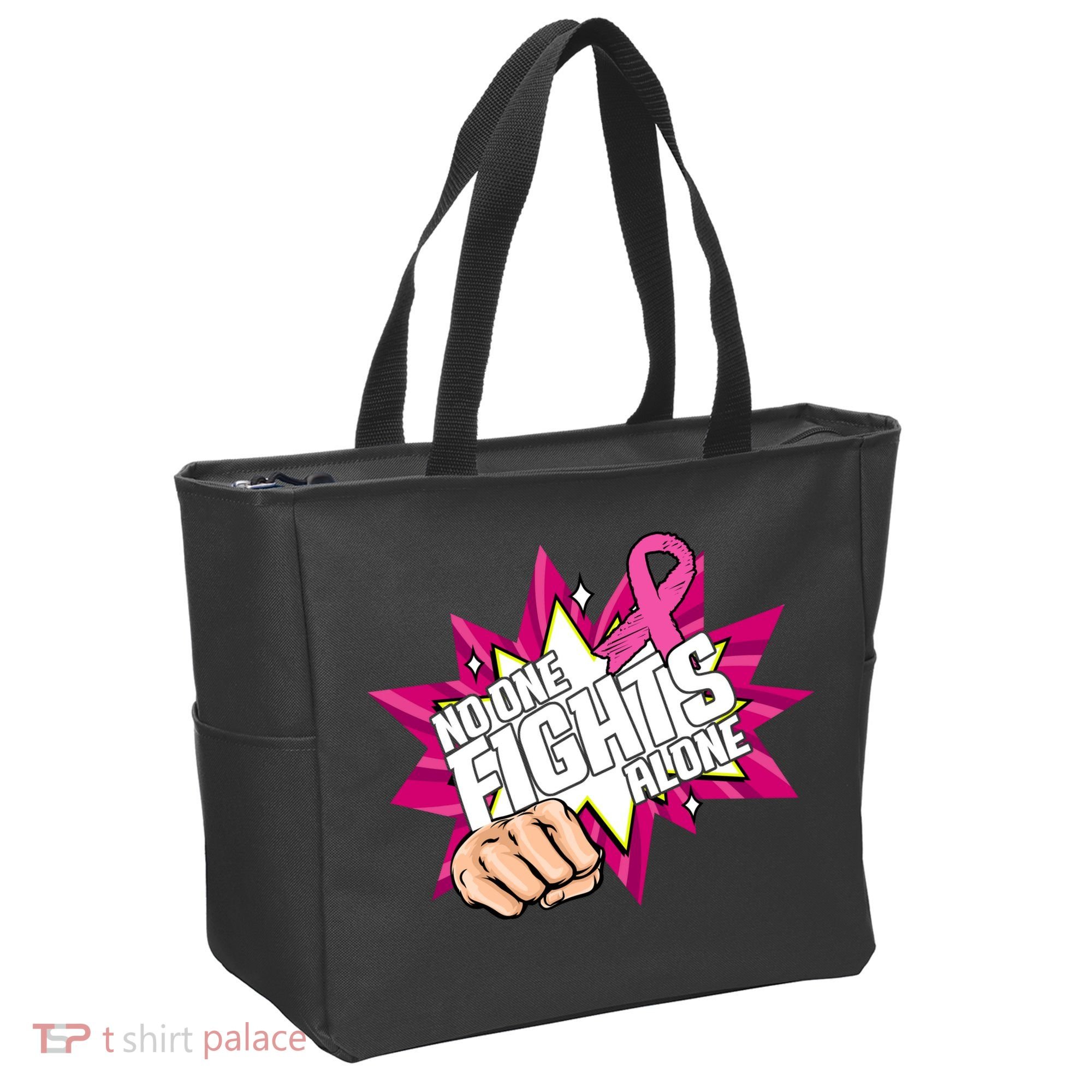 No One Fights Alone Breast Cancer Awareness Tote Bag