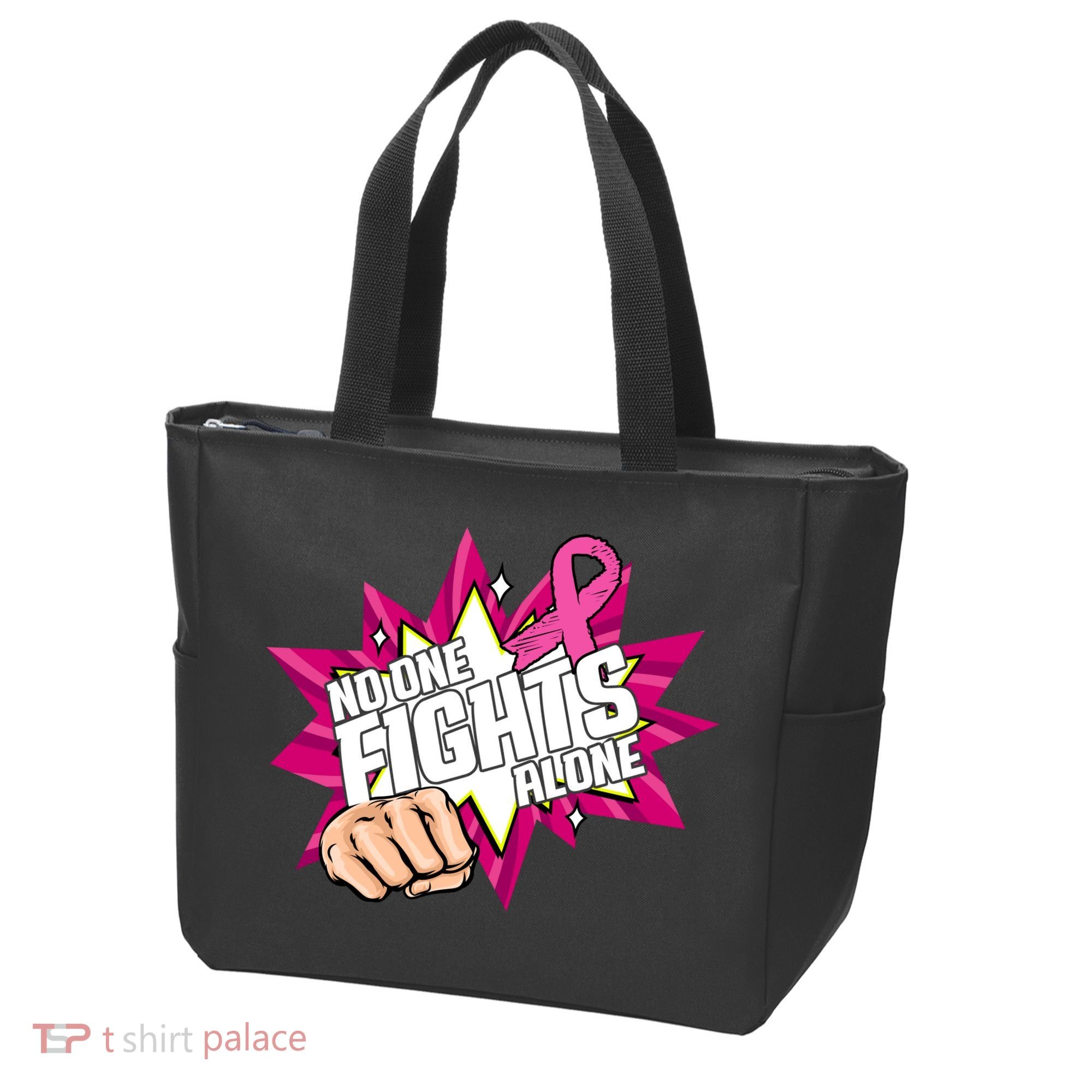 No One Fights Alone Breast Cancer Awareness Tote Bag