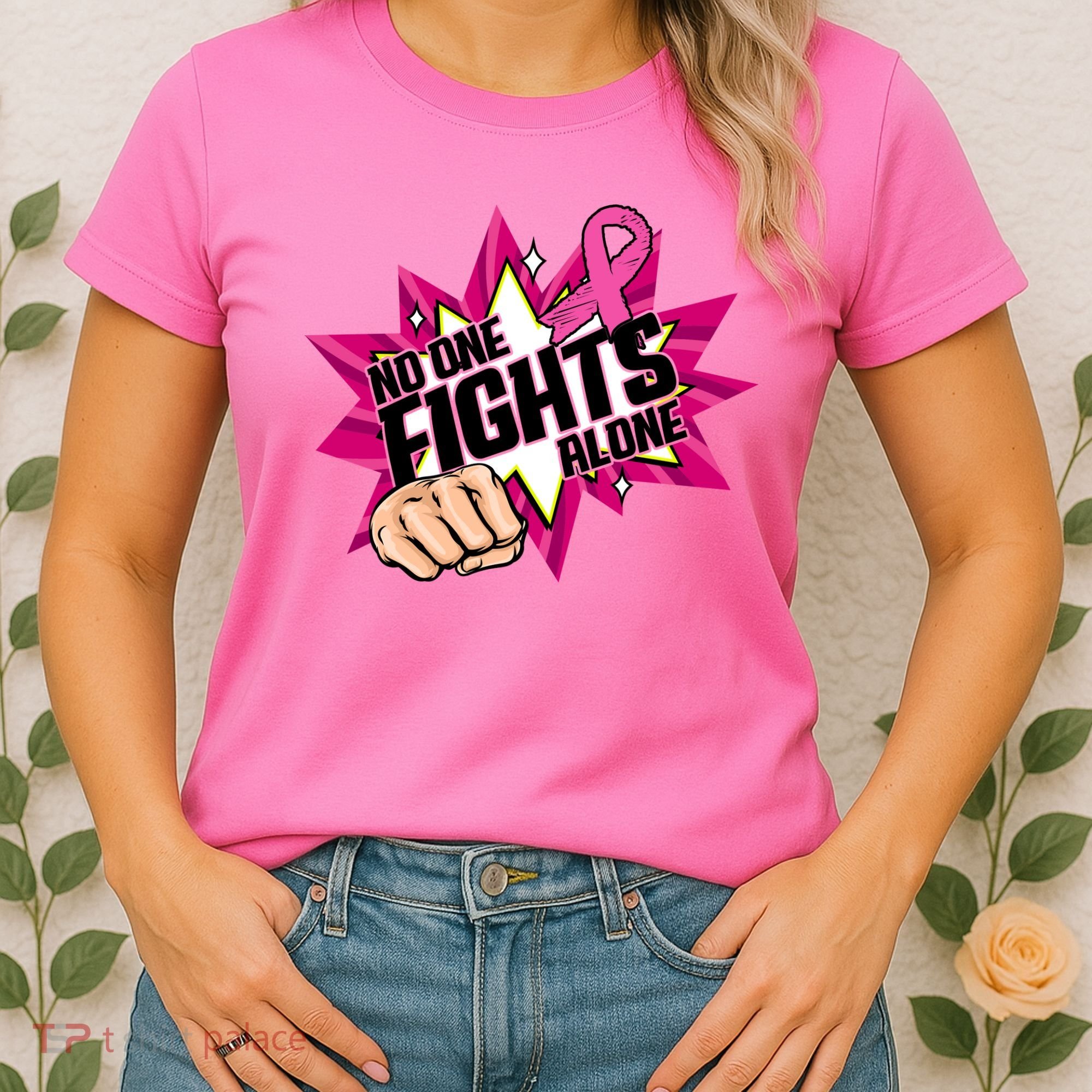 No One Fights Alone Breast Cancer Awareness Women's T-Shirt