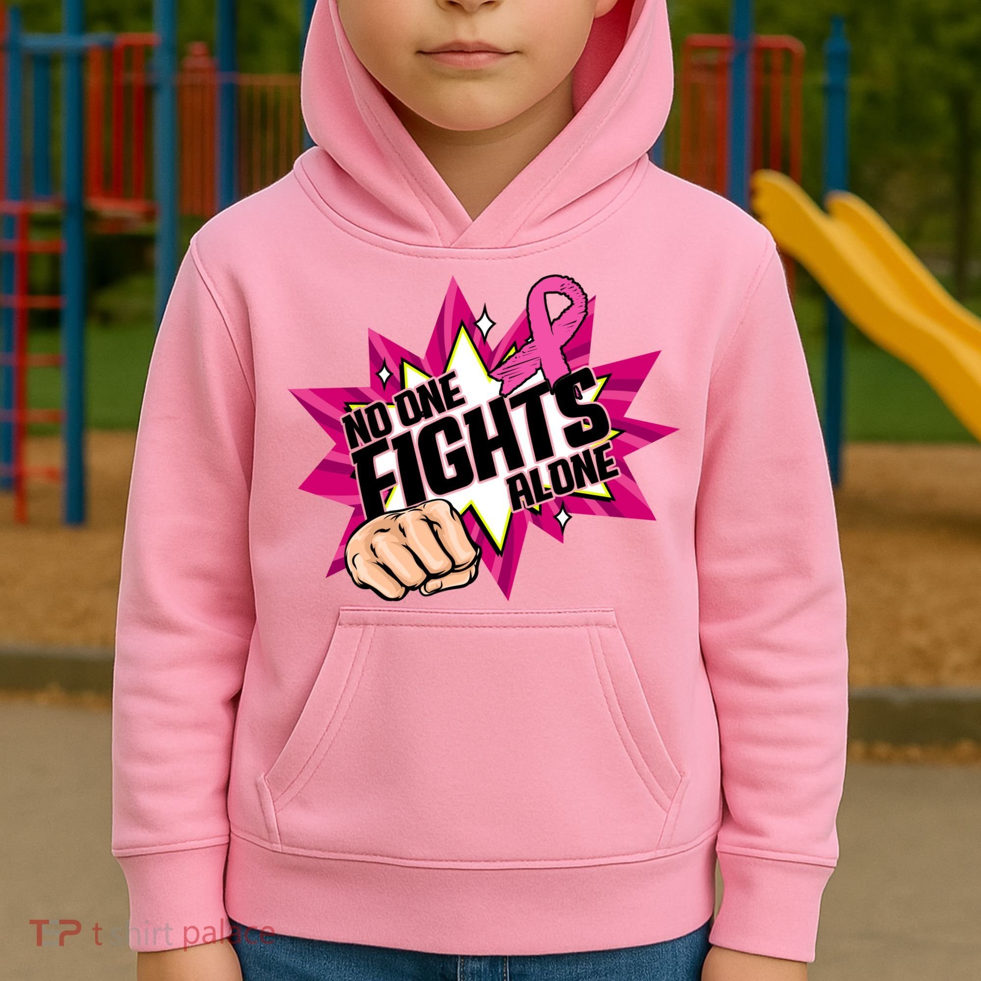No One Fights Alone Breast Cancer Awareness Kids Hoodie