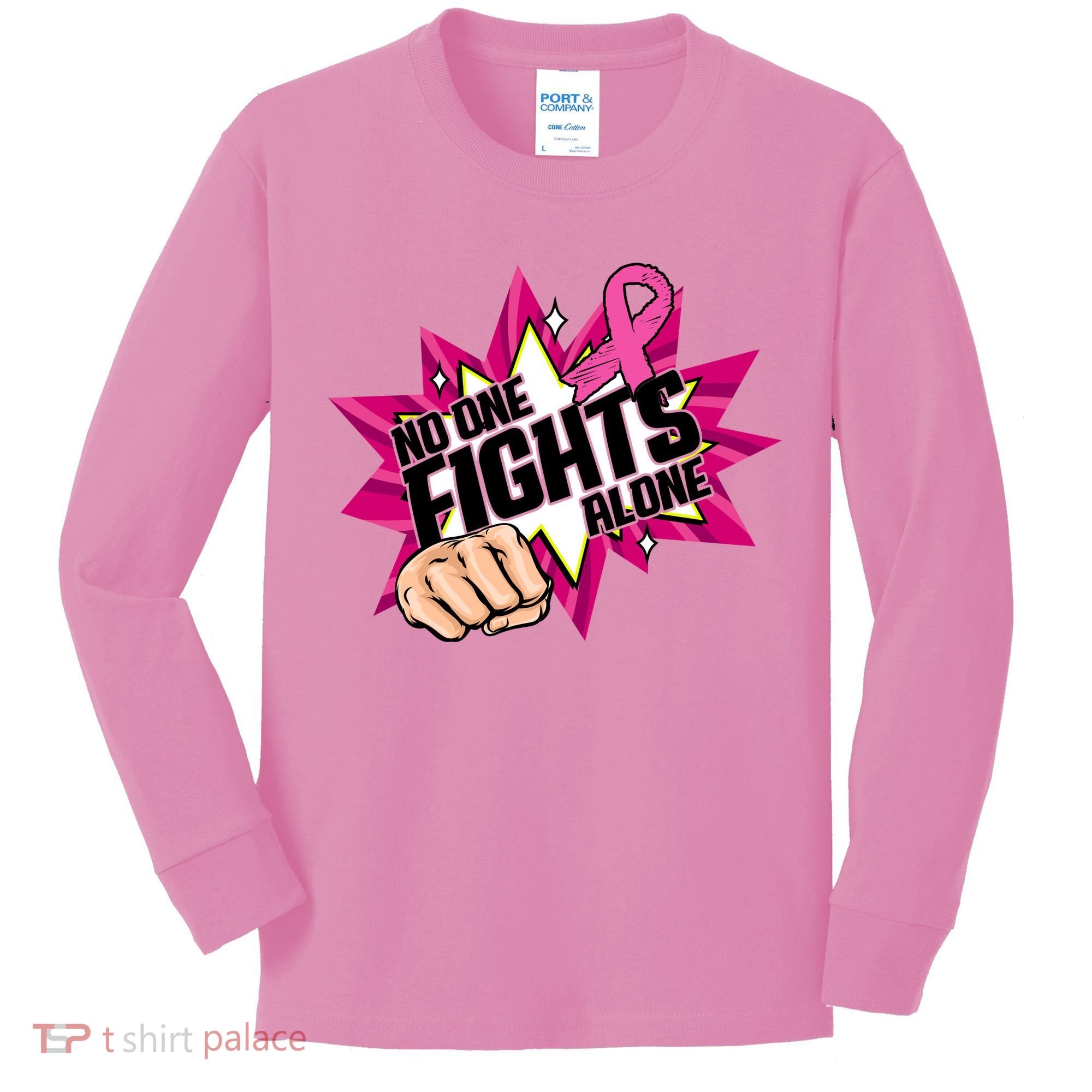 No One Fights Alone Breast Cancer Awareness Kids Long Sleeve Shirt