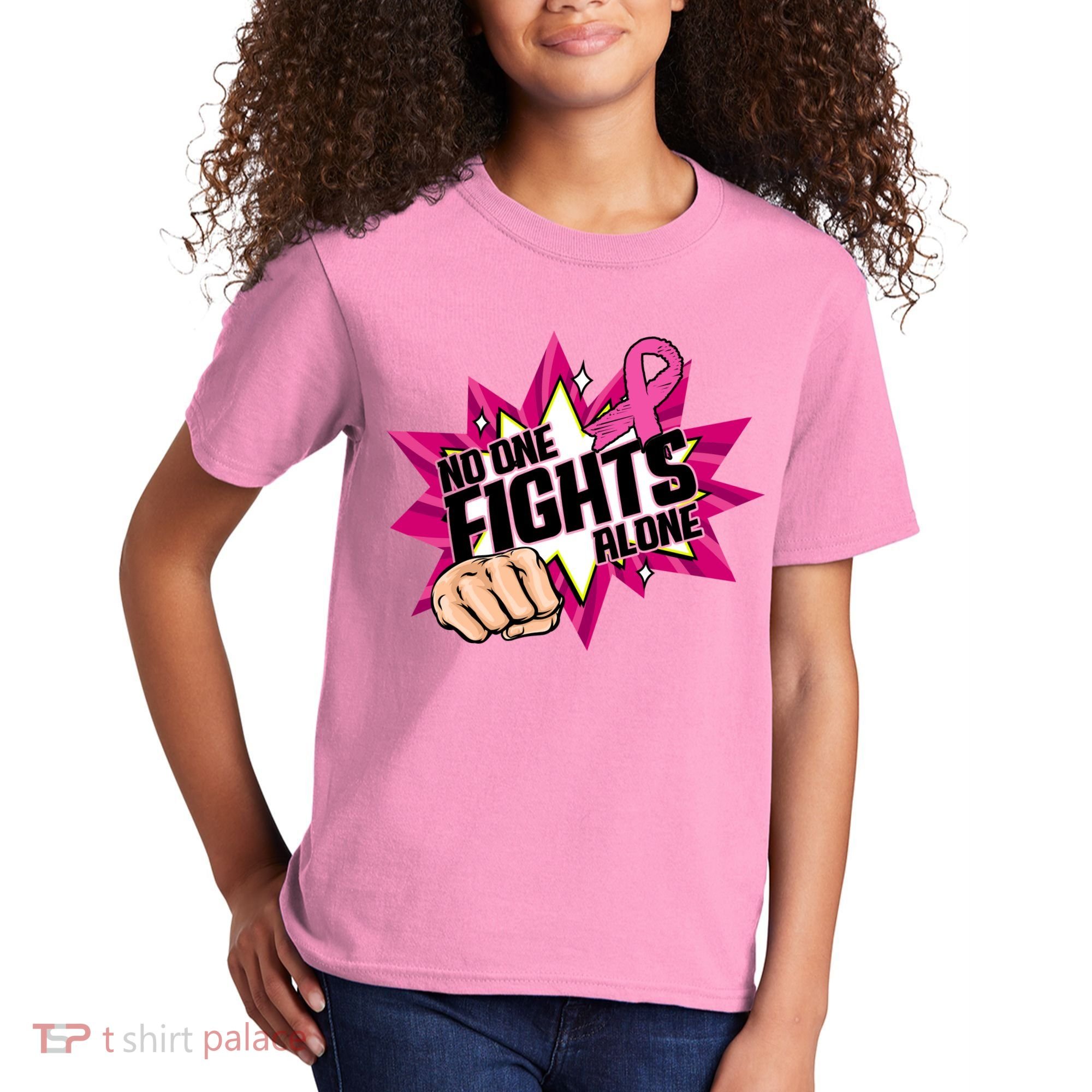 No One Fights Alone Breast Cancer Awareness Kids T-Shirt