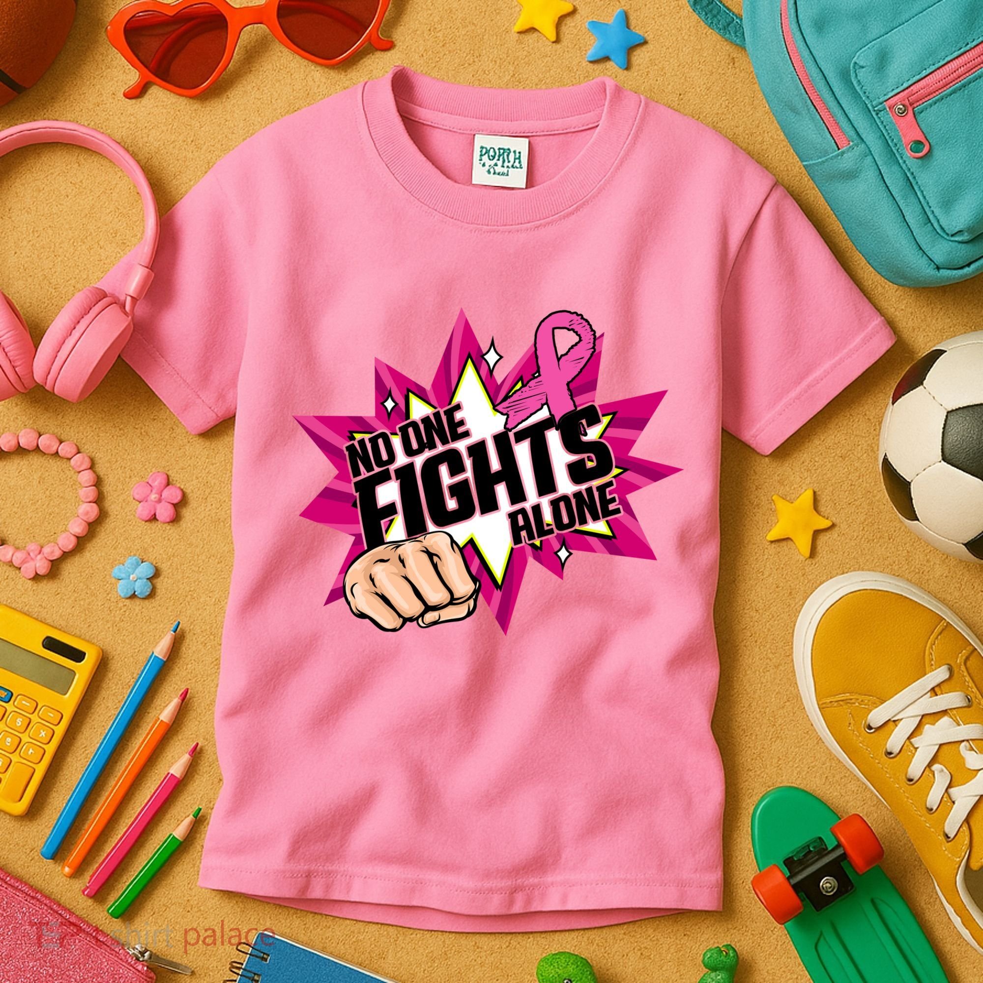 No One Fights Alone Breast Cancer Awareness Kids T-Shirt