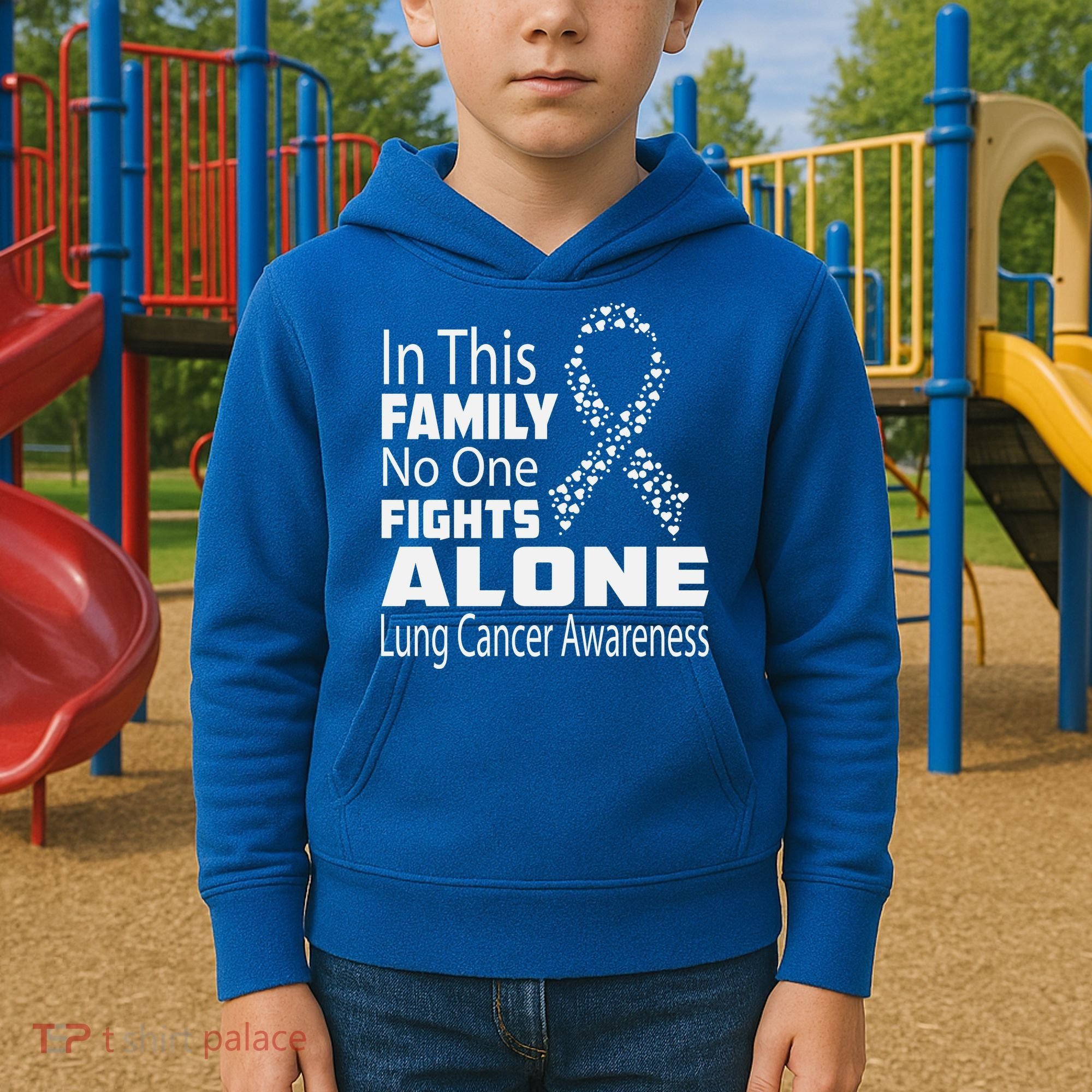 No One Fights Alone Lung Cancer Awareness Kids Hoodie