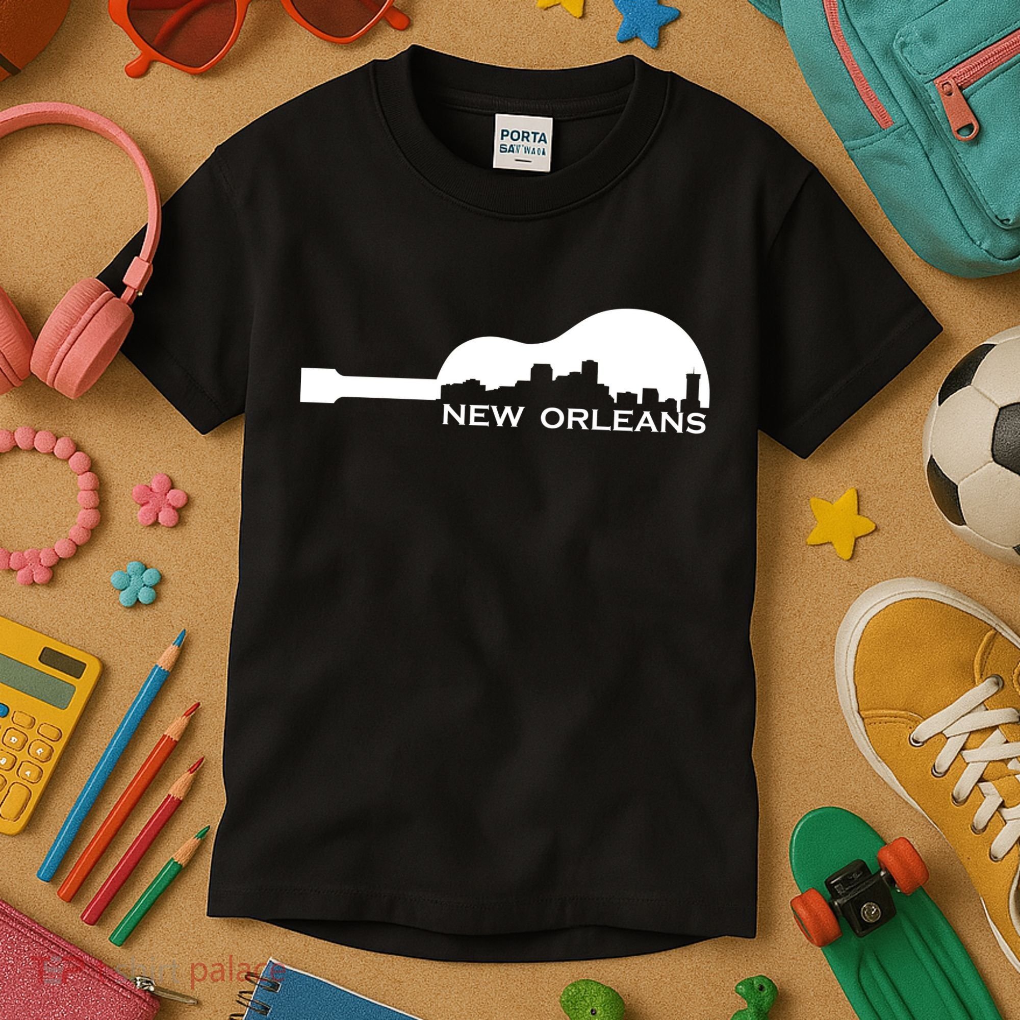 New Orleans Guitar Skyline Kids T-Shirt