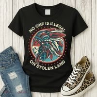 No One Is Illegal On Stolen Land Anti Trump Protest Women's T-Shirt thumb 3