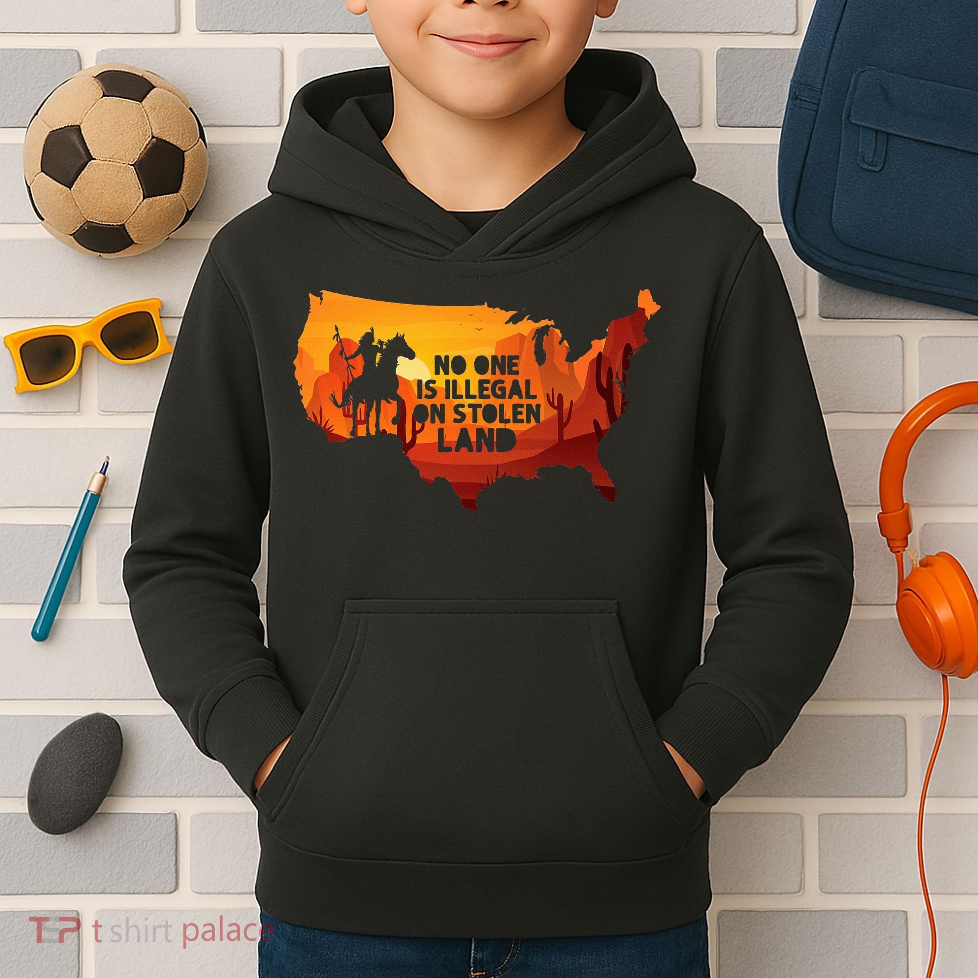 No One Is Illegal On Stolen Land Support Immigration Kids Hoodie