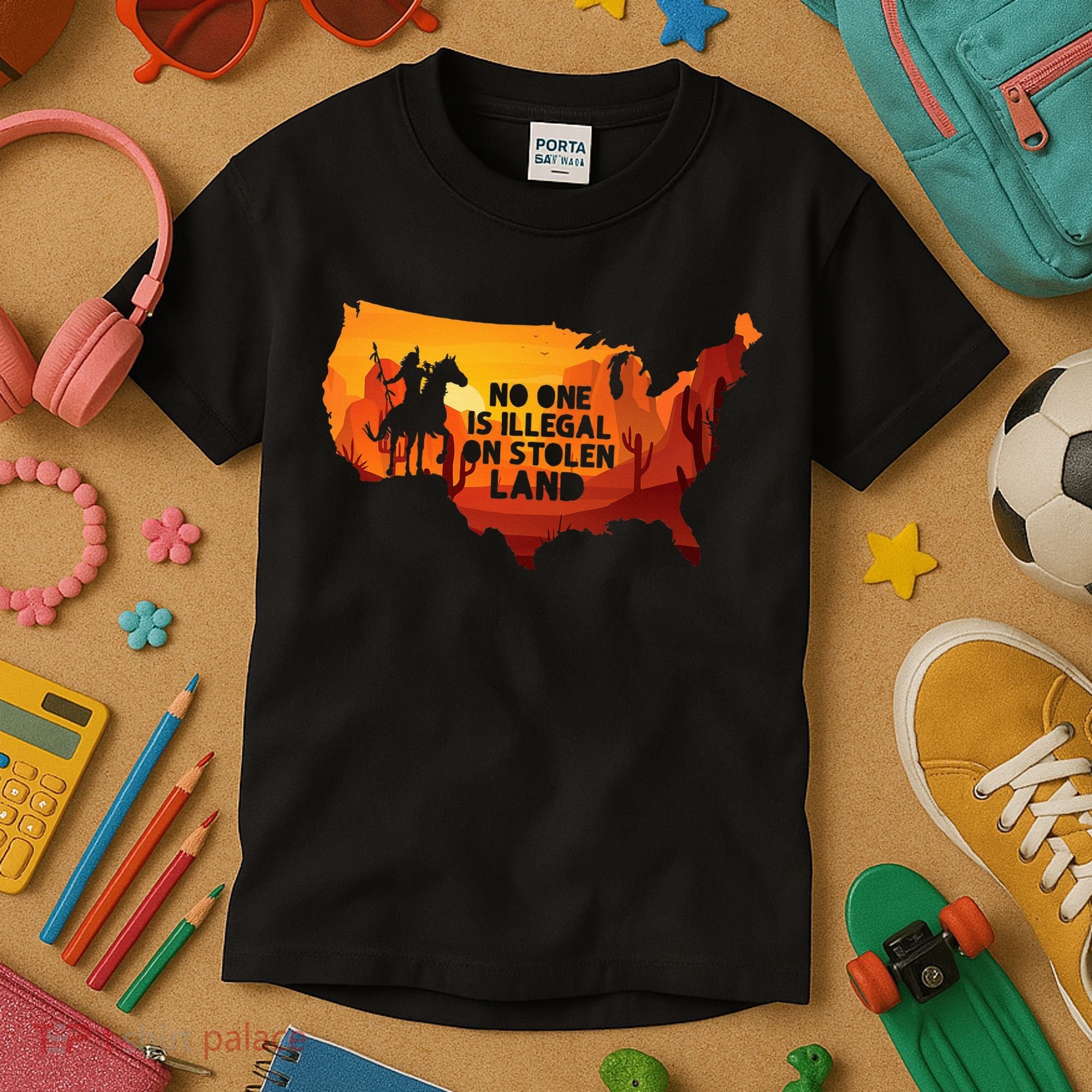 No One Is Illegal On Stolen Land Support Immigration Kids T-Shirt
