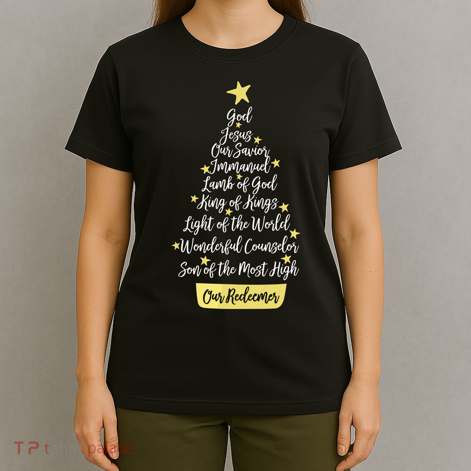 Names Of Jesus Christian Faith Christmas Tree T-Shirt