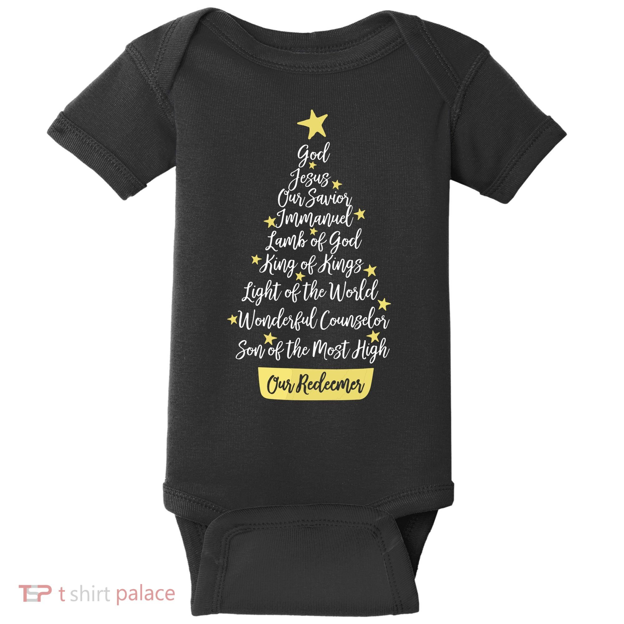 Names Of Jesus Christian Faith Christmas Tree Baby Bodysuit