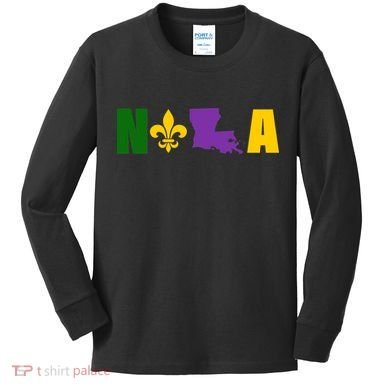 Nola Mardi Gras New Orleans Kids Long Sleeve Shirt