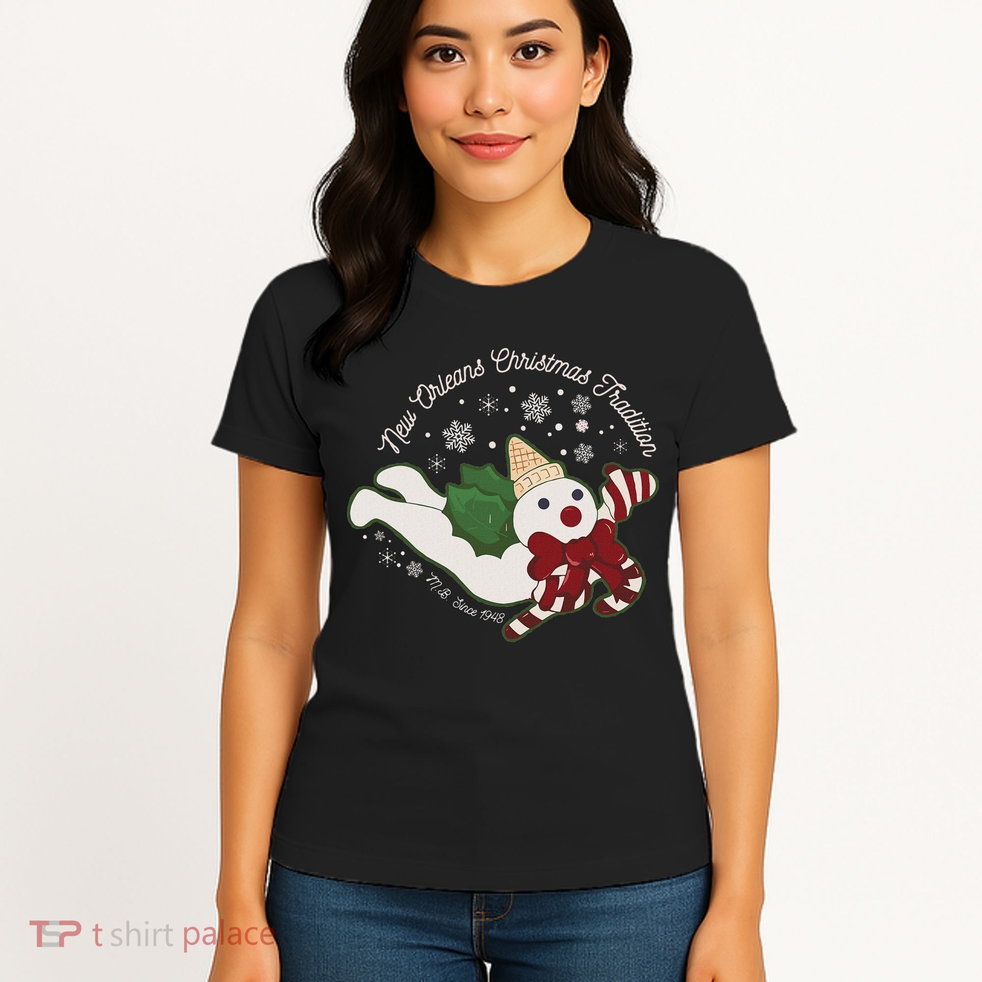 New Orleans Mr Bingle Christmas Tradition Snowmen Christmas Women's T-Shirt
