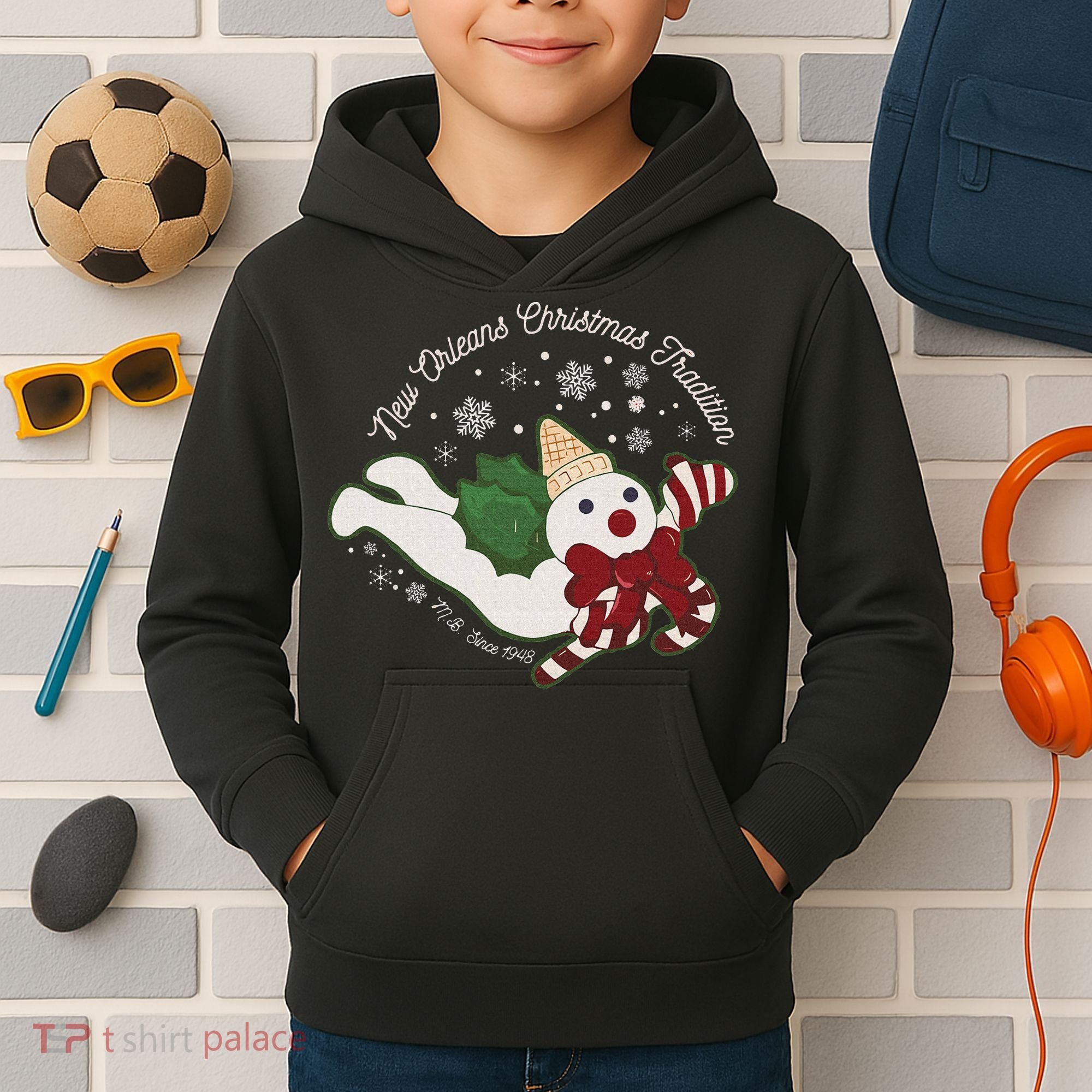 New Orleans Mr Bingle Christmas Tradition Snowmen Christmas Kids Hoodie