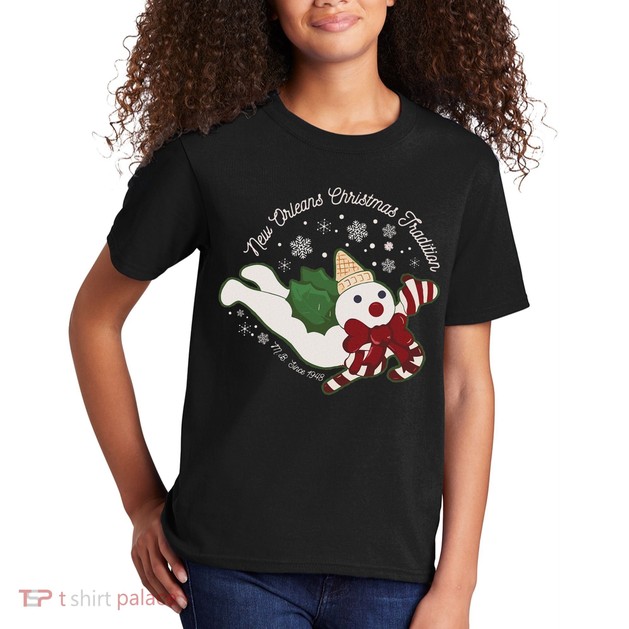New Orleans Mr Bingle Christmas Tradition Snowmen Christmas Kids T-Shirt