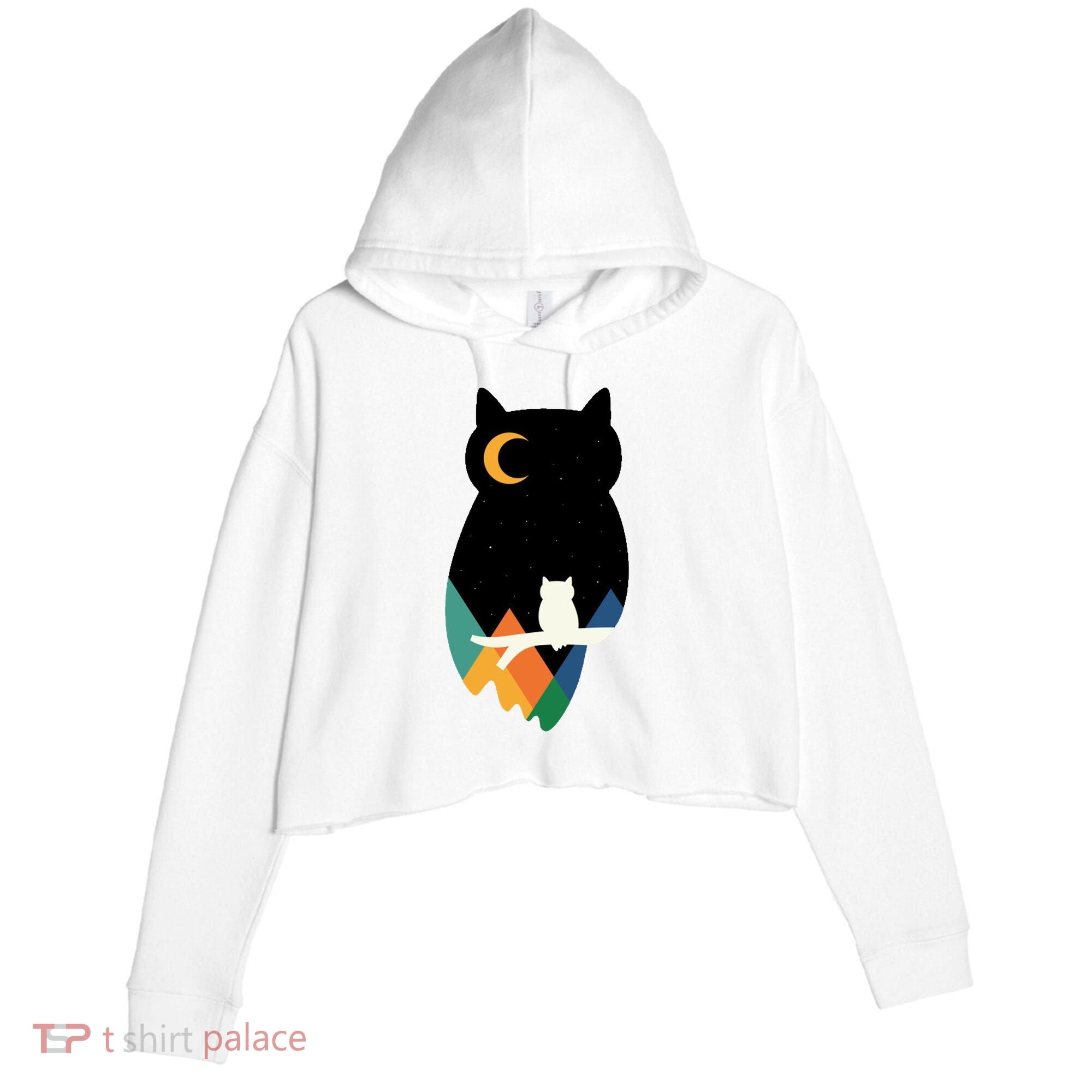 Night Owl Moon Pyramid Crop Fleece Hoodie