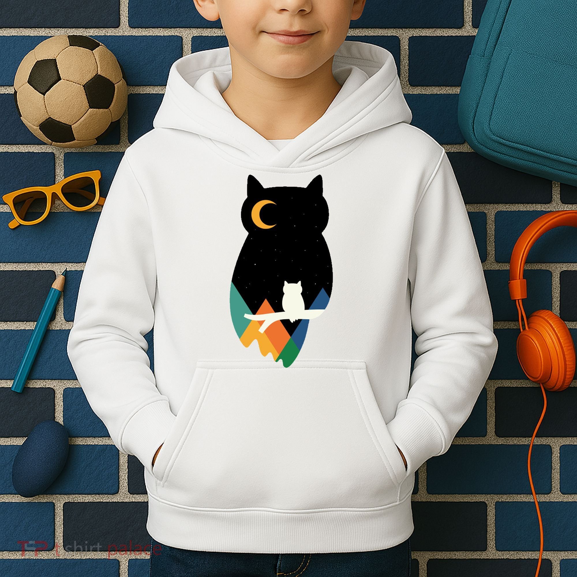 Night Owl Moon Pyramid Kids Hoodie