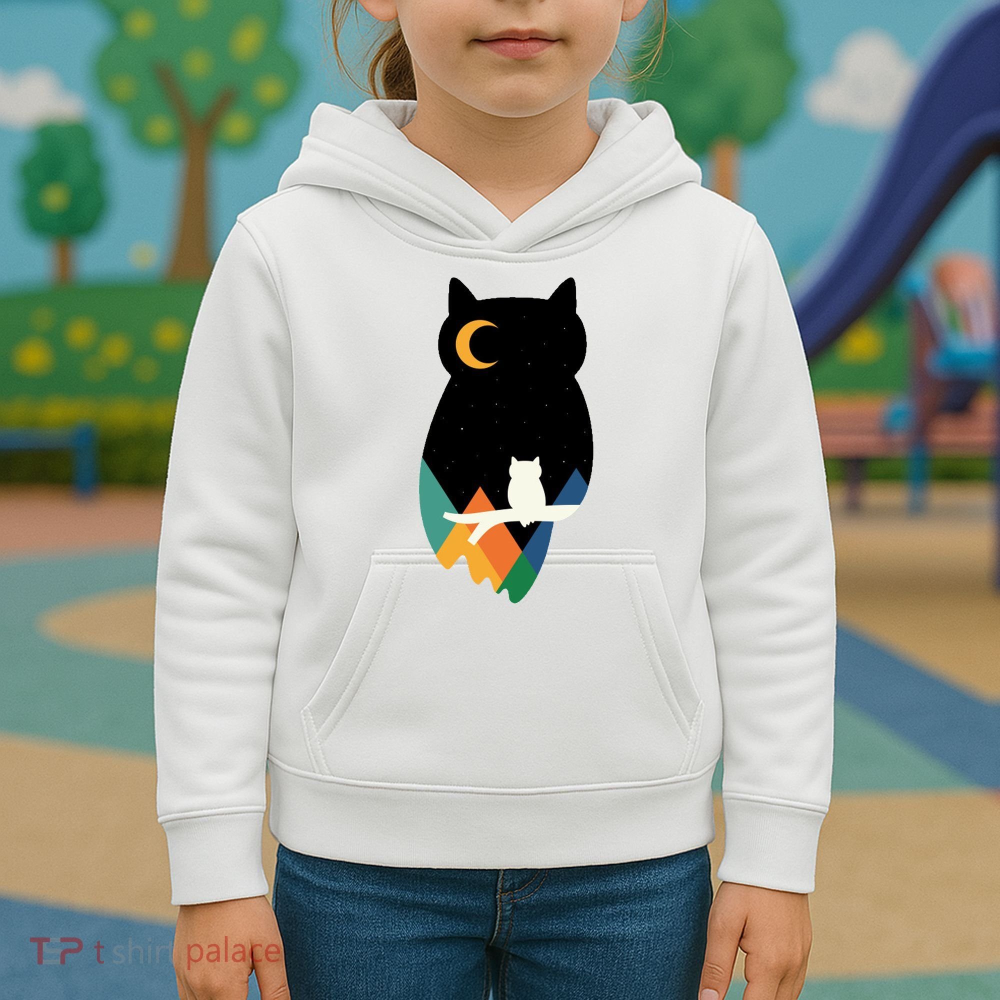 Night Owl Moon Pyramid Kids Hoodie