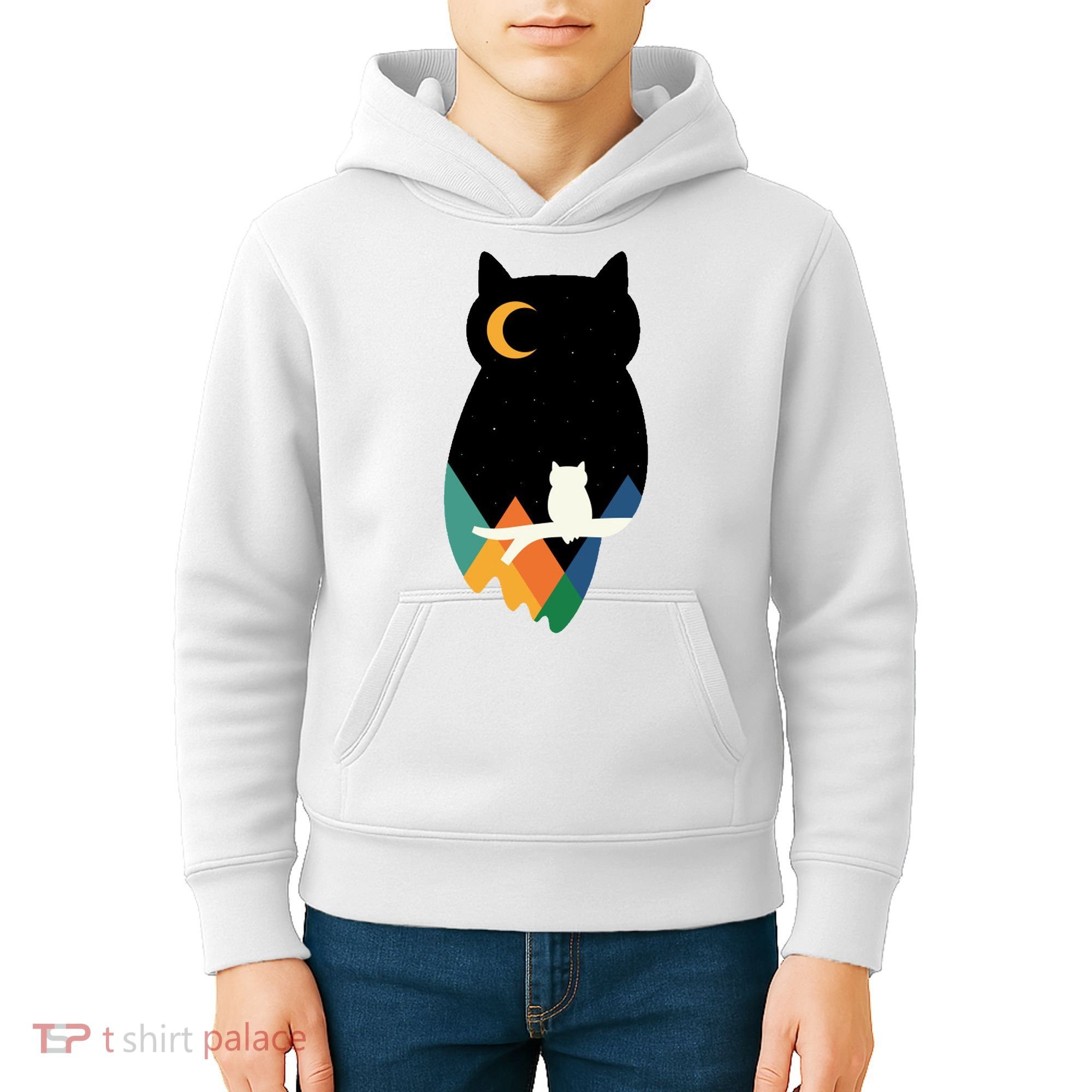 Night Owl Moon Pyramid Kids Hoodie