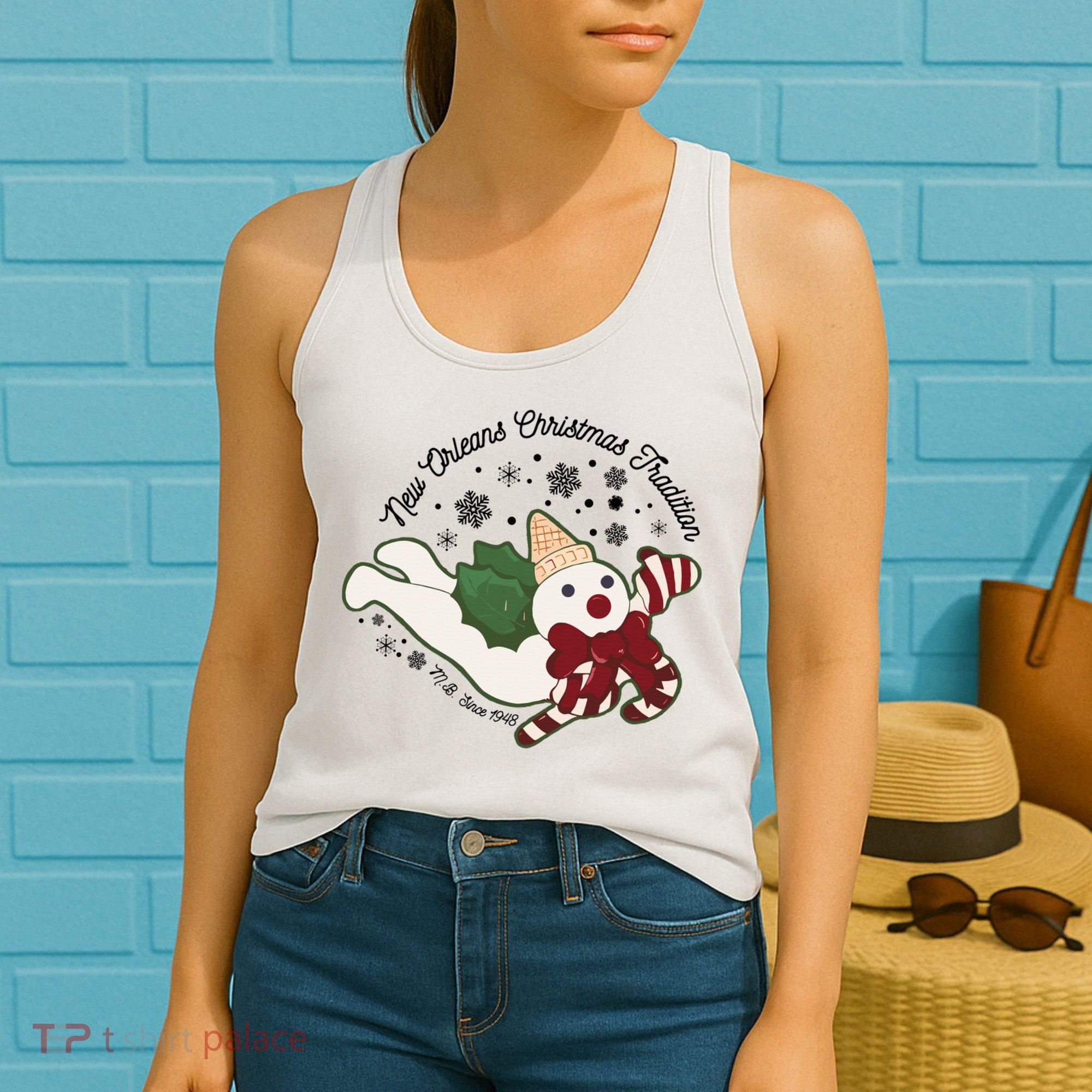 New Orleans Mr Bingle Christmas Tradition Snowmen Christmas Women's Tank Top