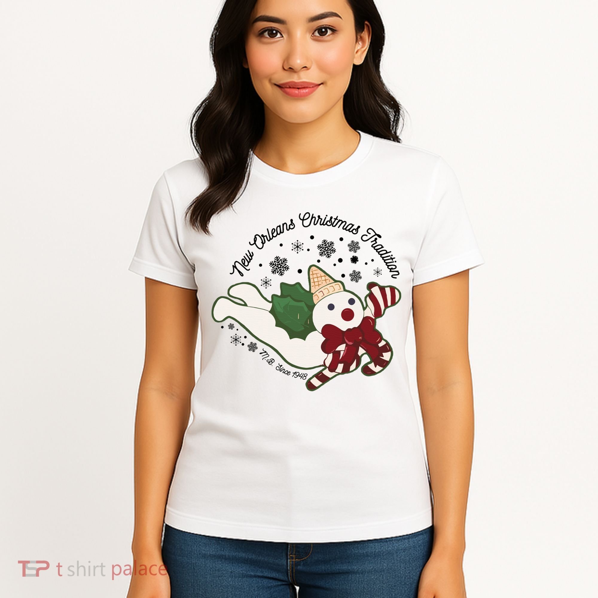 New Orleans Mr Bingle Christmas Tradition Snowmen Christmas Women's T-Shirt