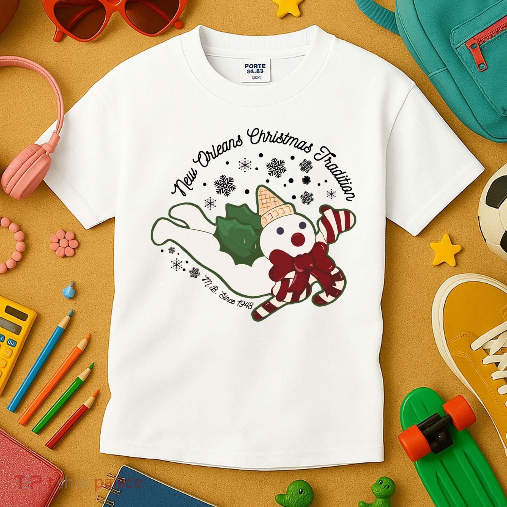 New Orleans Mr Bingle Christmas Tradition Snowmen Christmas Kids T-Shirt
