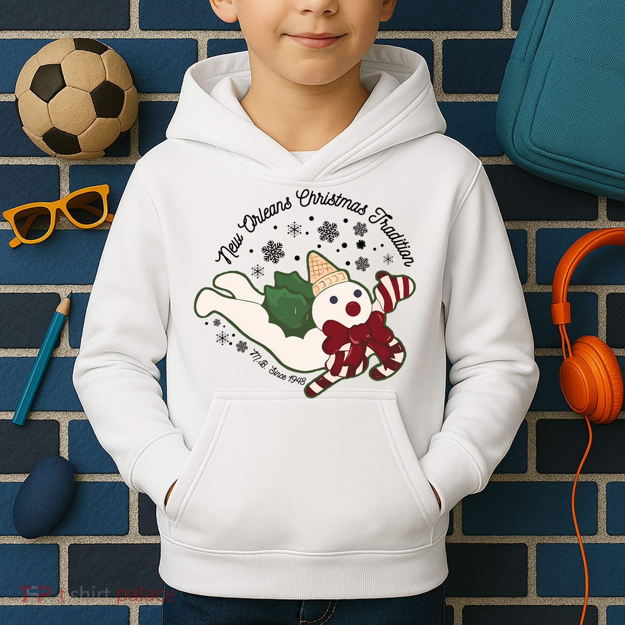 New Orleans Mr Bingle Christmas Tradition Snowmen Christmas Long Sleeve Kids Hoodie